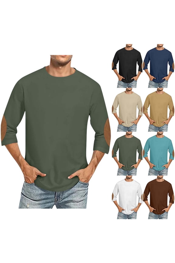 Mens Printed 3/4 Sleeve Crew Neck Tee Top Sports Fitness and Casual Soft Shirts