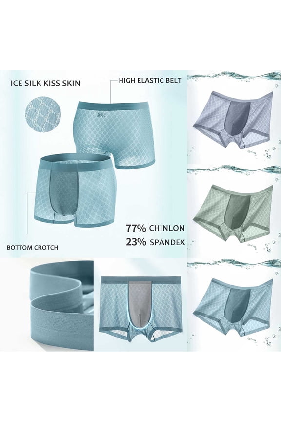 Mens Seamless Breathable Stretch Briefs, Men Sport Underpants, Men's Solid Color Ice Silk Comfortable Lightweight Stretch Soft Briefs Panties Light Blue, XXXL