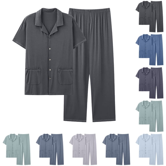 Swuxness Mens Short Sleeve Pajama 2 Piece Sets, Men's Long Pants Set, Men's Casual Loose Loungewear Plus Size Comfortable Outer Wearable Pajamas Set Light Blue, XXXXL