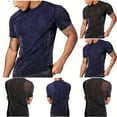thumbnail image 1 of Swuxness Mens Solid Color Sheer Mesh Crew Neck Short Sleeve Tee High Stretch Casual Fashion Top, 1 of 5