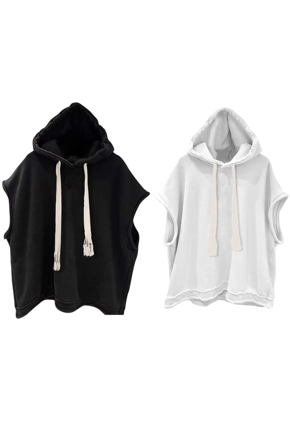 Mens Solid Color Sleeveless Hooded Tops Drawstring Lightweight Summer Casual Daily Wear