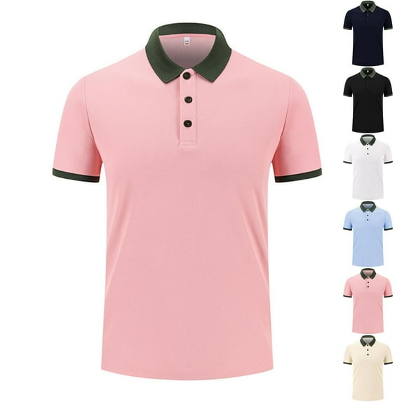 Swuxness Mens Solid Color Turndown Collar Short Sleeve Top Casual Fashion Summer Daily Wear Tee