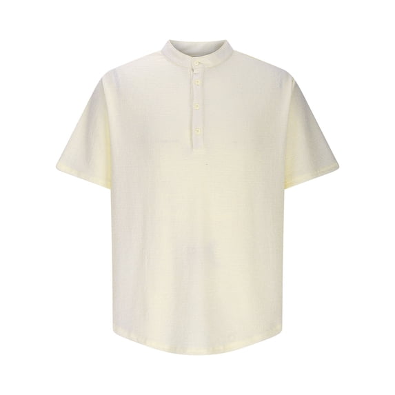 Swuxness Mens Striped Linen Short Sleeve Top Loose Casual Fashion Summer Arrival Shirt