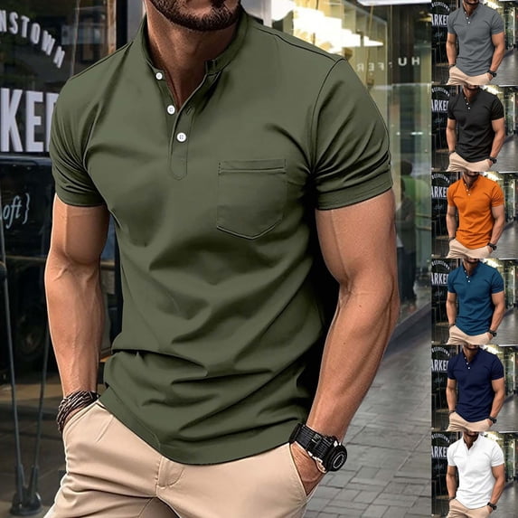 Swuxness Mens Summer Short Sleeve Turndown Collar Shirt Solid Color Button Closure Casual Fashion Top