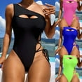 thumbnail image 1 of Swuxness One Shoulder Split Bikini One Piece Swimsuits Women Solid Color No Underwire Lightweight, 1 of 5