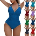 thumbnail image 1 of Swuxness Ruched Spaghetti Straps Backless One Piece Swimsuits Women Solid Color Modest Lightweight, 1 of 4