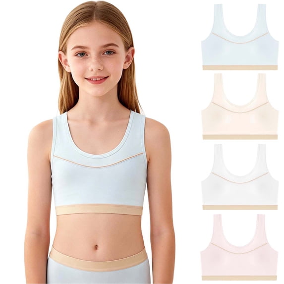 Swuxness Toddler Big Girls Training Bras Solid Color Lace Wireless Bralette Spaghetti Strap Padded Breathable Soft Stretchy