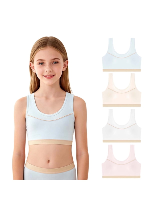 Toddler Big Girls Training Bras Solid Color Wireless Bralette Crop Cami Breathable Soft Stretchy Supportive