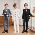 thumbnail image 1 of Swuxness Toddler Blazer Boys Shirt Jacket Tank Pants Bow Ties Brooch 6 Piece Formal Dress Outfit Suits Gray 6-7 Years, 1 of 5