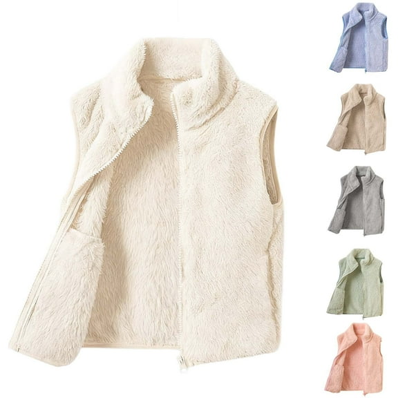 Swuxness Toddler Casual Fleece Warm Jacket, Kids Fall Sleeveless Coat, Toddler Solid Color Double Sided Hooded Outerwear Jacket with Front Pockets for Girls and Boys Light Blue, 1-2 Years