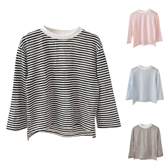 Swuxness Toddler Casual Long Sleeve Shirts, Toddler Fall Tops, Boys and Girls Striped Sunscreen Base Layer Top Pink, 5-6 Years
