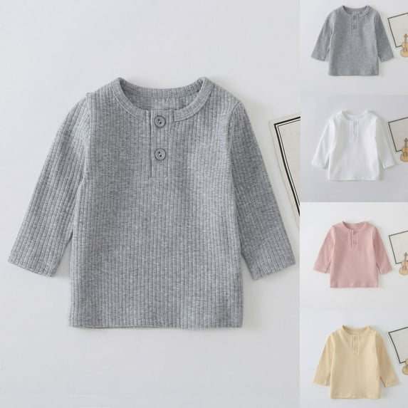 Swuxness Toddler Casual Long Sleeve Shirts, Toddler Fall Tops, Kids Solid Color Crew Neck Thermal Underwear Outer Wear Top Pink, 9-12 Months