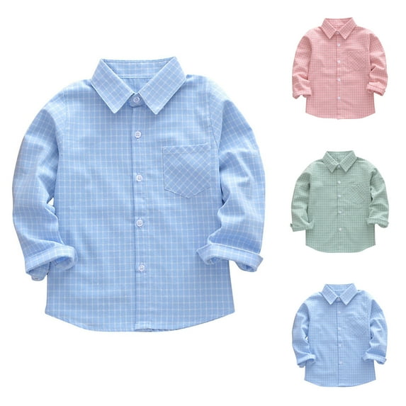 Swuxness Toddler Casual Long Sleeve T-shirts, Toddler Fall Tops, Kids Plaid Pattern Outer Wear Turn Down Collar Top Light Blue, 3-4 Years