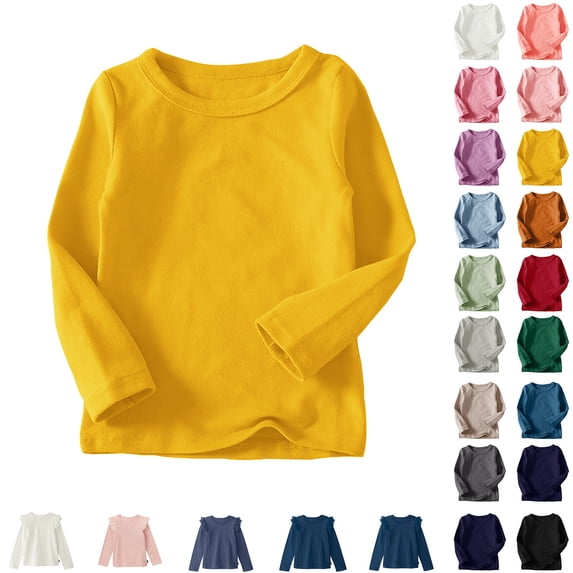 Swuxness Toddler Casual Long Sleeve T-shirts, Toddler Fall Tops, Toddler Round Neck Solid Color Blouse Loose Shirt Tops for Kids Yellow, 3-4 Years