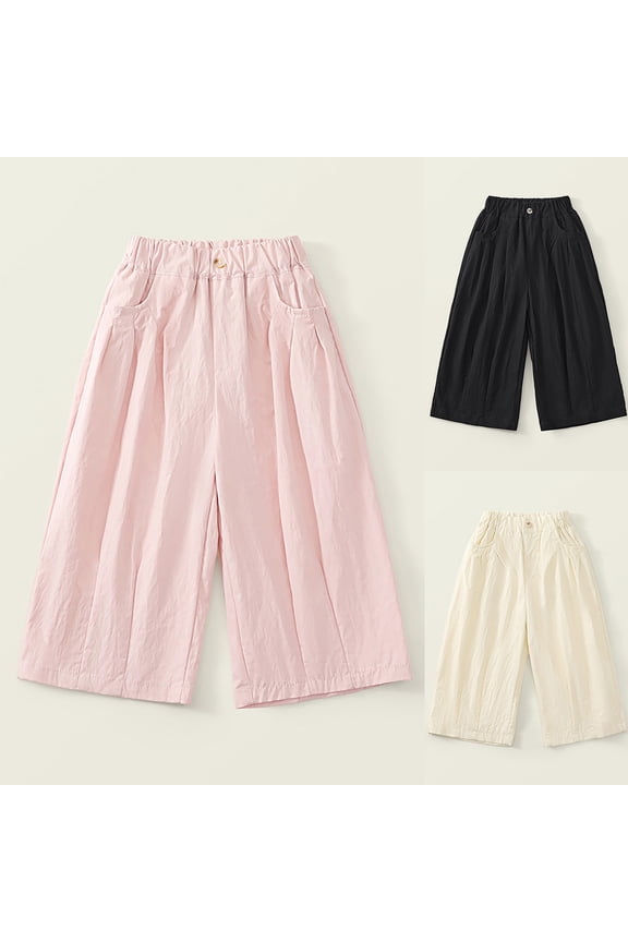 Toddler Casual Pants, Kids Fall Long Pants, Years Children's Casual Solid Color Loose Mid Waist Decorative Buckle Wide Leg Pants Pink, 11-12 Years