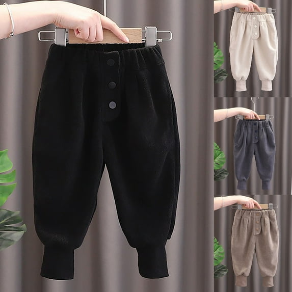 Swuxness Toddler Cuffed Long Pants Solid Color Mid Waist Button Versatile Casual Style Daily