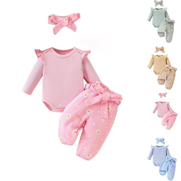 Swuxness Toddler Casual Sets, Kids Fall Long Sets, Toddler Kids Girls Long Sleeve Printed Color T-Shirt Round Neck Jumpsuit Romper Blouses Shirts Sets Sky Blue, 0 Months