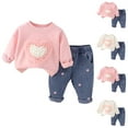 thumbnail image 1 of Swuxness Toddler Casual Sets, Kids Long Sleeved Sets, Girls' long sleeved pullover with elastic waist casual loose jeans two-piece set Beige, 5 Years, 1 of 4