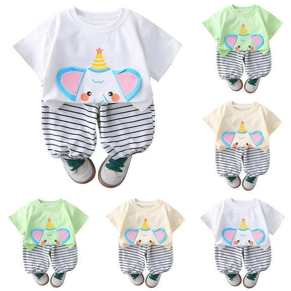 Swuxness Toddler Casual Short Sleeve 2 Piece Sets, Kids Summer Outfit Sets, Children's Fashion Print Cropped Pants Two-piece Set Short Sleeved Round Neck Top/shirt Set Beige, 120