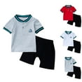 thumbnail image 1 of Swuxness Toddler Casual Short Sleeve 2 Piece Sets, Kids Summer Outfit Sets, Children's Summer Lapel Teddy Bear Printed Waistband Pocket Shorts Daily Handsome for Boys Red, 90, 1 of 4