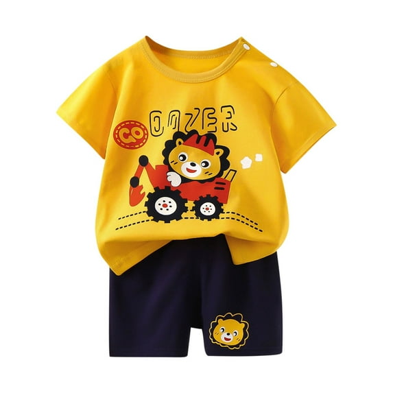 Swuxness Toddler Casual Short Sleeve 2 Piece Sets, Kids Summer Outfit Sets, Children's Summer Sports Printed Round Neck Home Clothes T-shirt+shorts Sets White, 90
