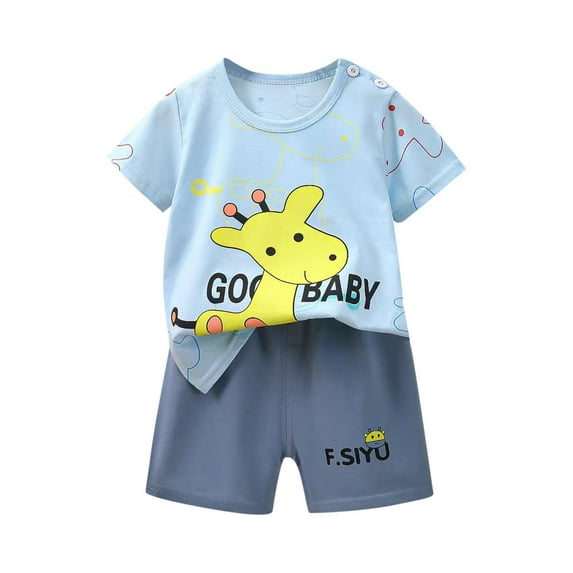 Swuxness Toddler Casual Short Sleeve 2 Piece Sets, Kids Summer Outfit Sets, Children's Summer Sports Printed Round Neck Home Clothes T-shirt+shorts Sets White, 130