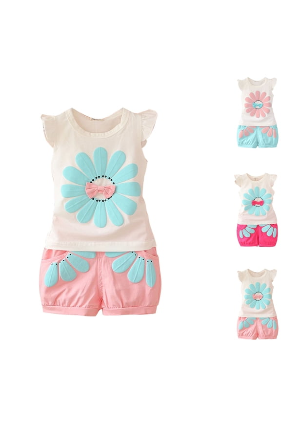 Toddler Casual Short Sleeve 2 Piece Sets, Kids Summer Outfit Sets, Girl Kids Short Sleeved Summer Flying Two-piece Set of Clothes Hot Pink, 2 Years