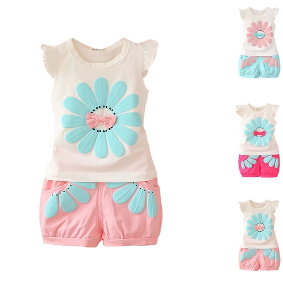 Swuxness Toddler Girls' Casual Short Sleeve Top 2 Piece Suits Summer Short Pants Casual Outfits