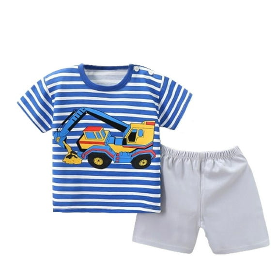 Swuxness Toddler Casual Short Sleeve 2 Piece Sets, Kids Summer Outfit Sets, Kids Summer Printed Sports Round Neck Shorts Set Blue, 110