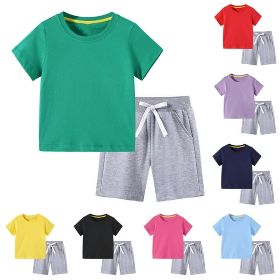 Swuxness Toddler Casual Short Sleeve 2 Piece Sets, Kids Summer Outfit Sets, Toddler Fashion Solid Color Top and Pants Home Wear Suit Set for Boys Black, 5 Years
