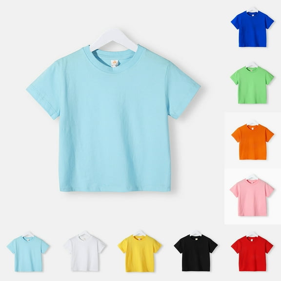 Swuxness Toddler Casual Short Sleeve Tops, Spring and Summer Blouses, Kids Solid Color Crew Neck Comfortable Breathable Soft Loose Pullover Tee Blue, 3-4 Years