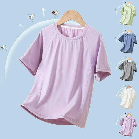 Swuxness Toddler Casual Sports Short Sleeve Tops, Spring and Summer Blouses, Kids Solid Color Crew Neck Comfortable Breathable Soft Loose Pullover Tee Blue, 9-10 Years