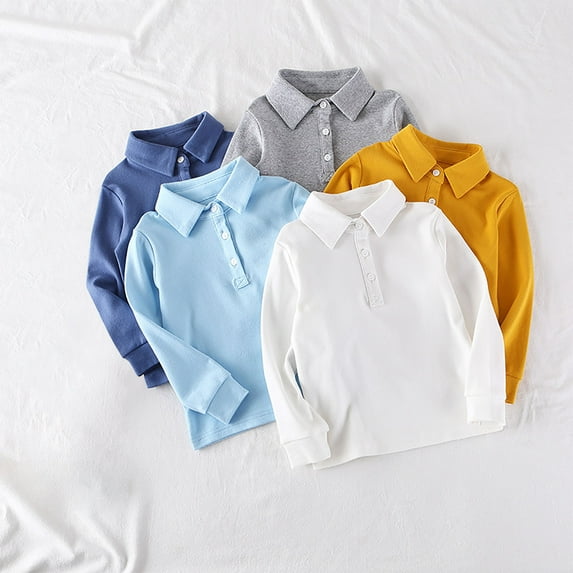 Swuxness Toddler Collared Long Sleeve Shirts, Toddler Fall Tops, Boys and Girls Solid Color Shirt Collar Basic Tee Top for Kids Comfortable Everyday Wear Blue, 4-5 Years