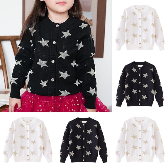 Swuxness Toddler Fall Casual Cardigan Coat Long Sleeve Print Button Closure Short Jackets