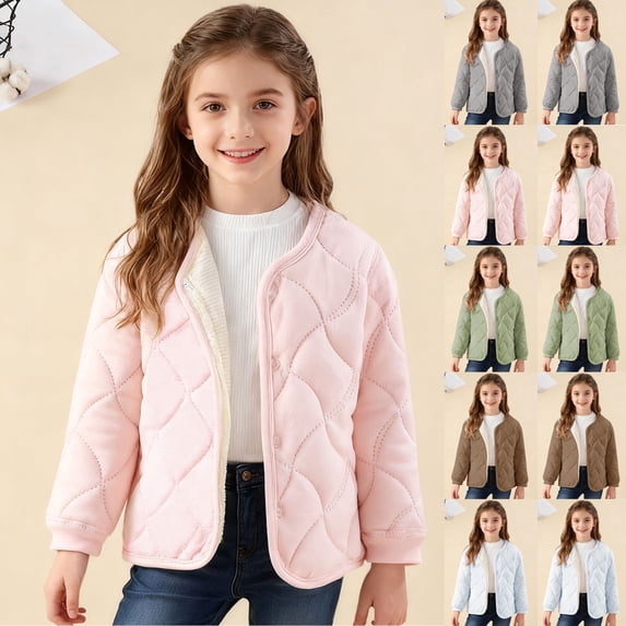 Swuxness Toddler Fall Winter Quilted Jackets Long Sleeve Solid Color Warm Mid-Length Coat