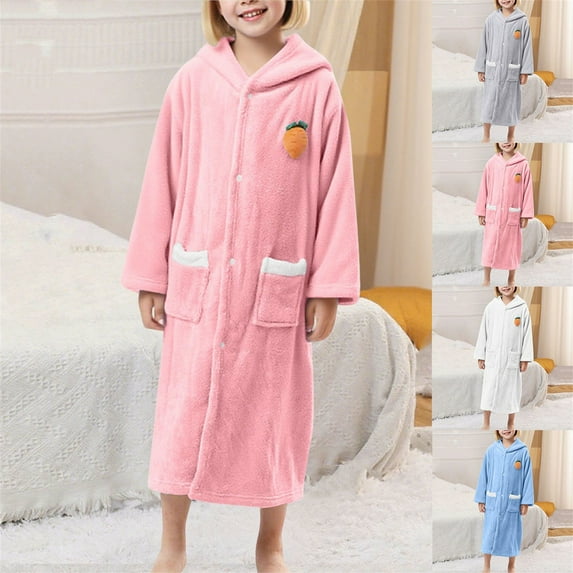 Swuxness Toddler Fleece Hooded Long Sleeve Robes, Long Casual Robes, Kids Print Wearable Absorbent Cozy Post Swim Cover Up and Changing Bathrobe with Side Pockets Blue, 11-15 Years