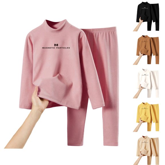 Swuxness Toddler Fleece Sets, Plus Size Sets for Kids, Children's Soft and Warm Underwear Set Collar Base Layer Fall Clothes and Pants Coffee, 7 Years