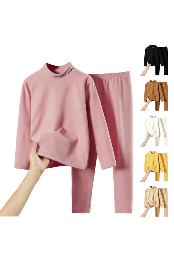 Toddler Fleece Sets, Plus Size Sets for Kids, Children's Soft and Warm Underwear Set Collar Base Layer Fall Clothes and Pants Pink, 11 Years