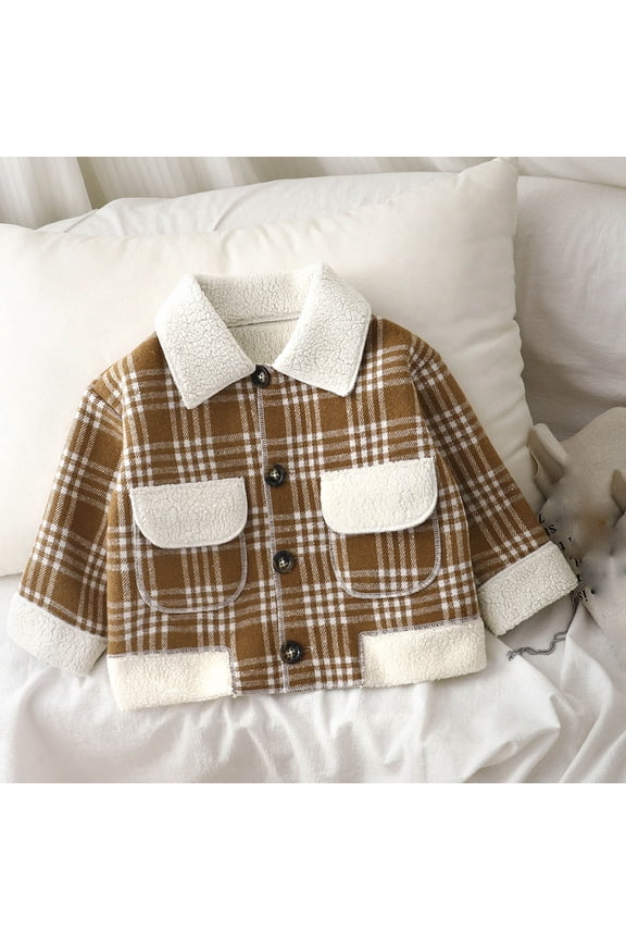 Toddler Fleece Warm Casual Jacket, Kids Fall Long Sleeve Coat, Toddler Plaid Collared Button Comfortable Casual Warm Soft Lightweight Outerwear Jacket Brown, 11-12 Years
