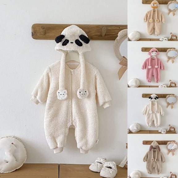 Swuxness Toddler Fleece Warm Hooded Rompers, Kids Long Sleeve Long Pant Jumpsuit, Kids Fleece Hooded Warm Zipper Front Fleece Lined Long Pant Romper Pink, 3-6 Months