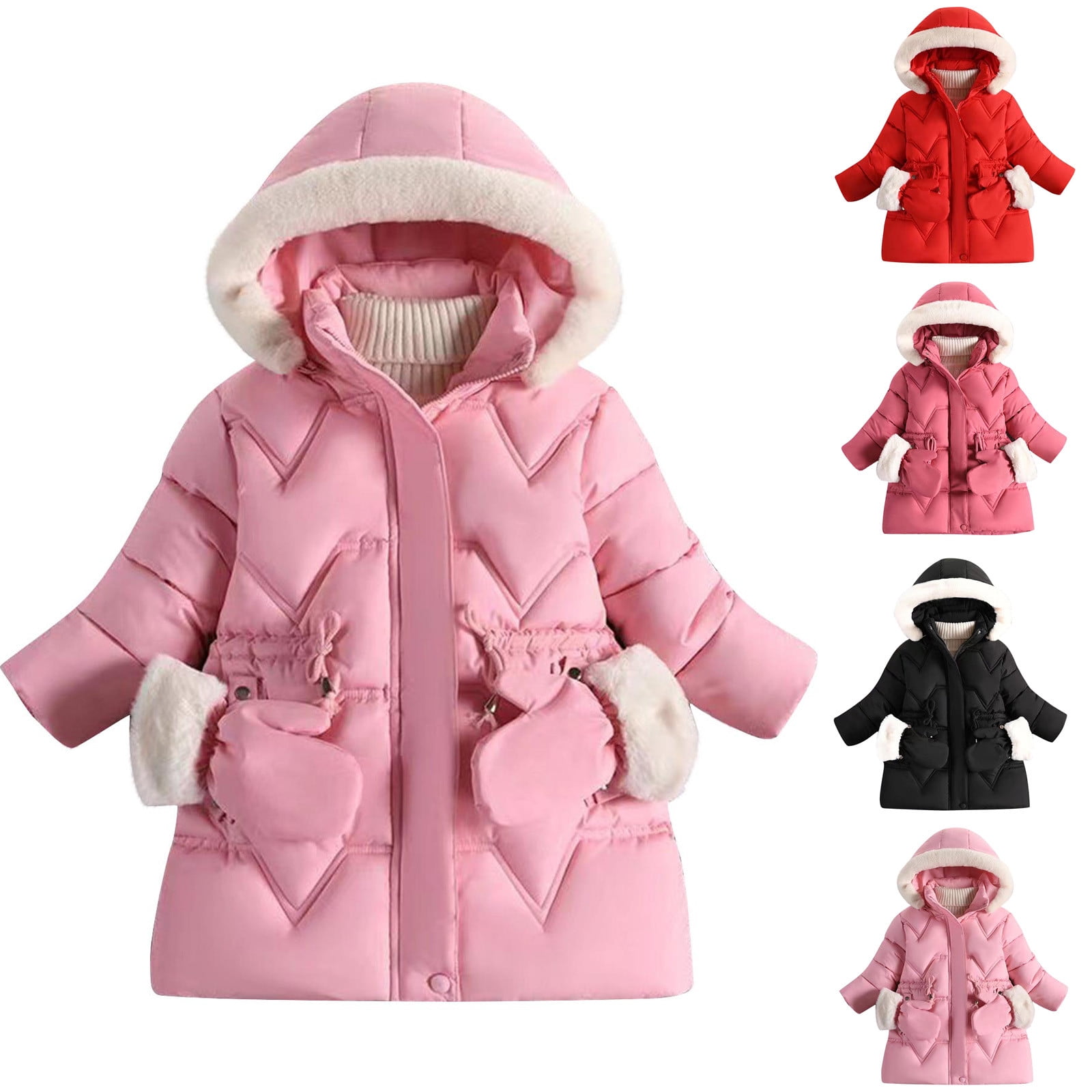 Swuxness Toddler Girls' Hooded Fleece Quilted Jackets Long Sleeve Solid Color Fall Mid-Length Coat