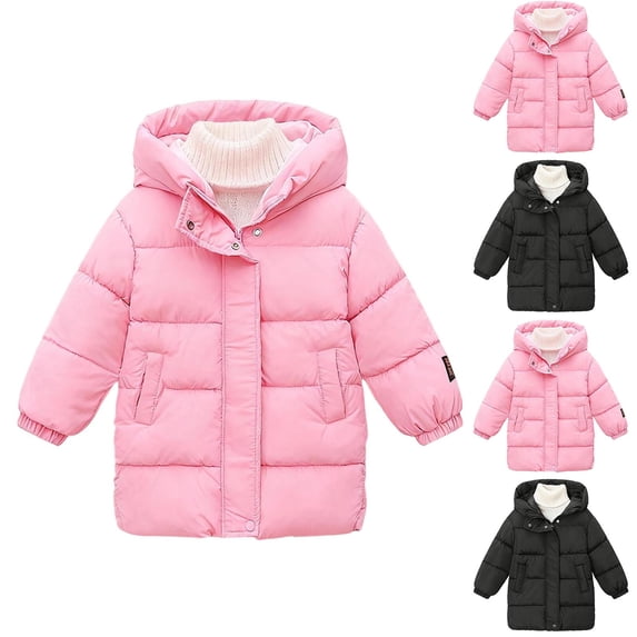Swuxness Toddler Hooded Fall Quilted Jackets Long Sleeve Solid Color Warm Mid-Length Coat