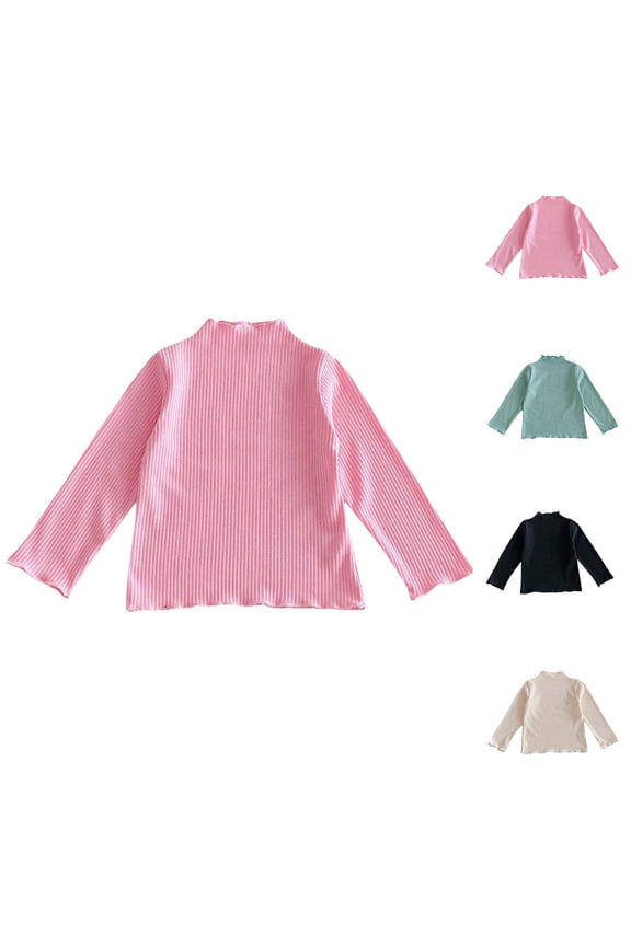 Toddler Long Sleeve Pollower, Toddler Fall Tops, Kids Solid Color Crew Neck Base Layer Sports Top Beige, 6-8 Years