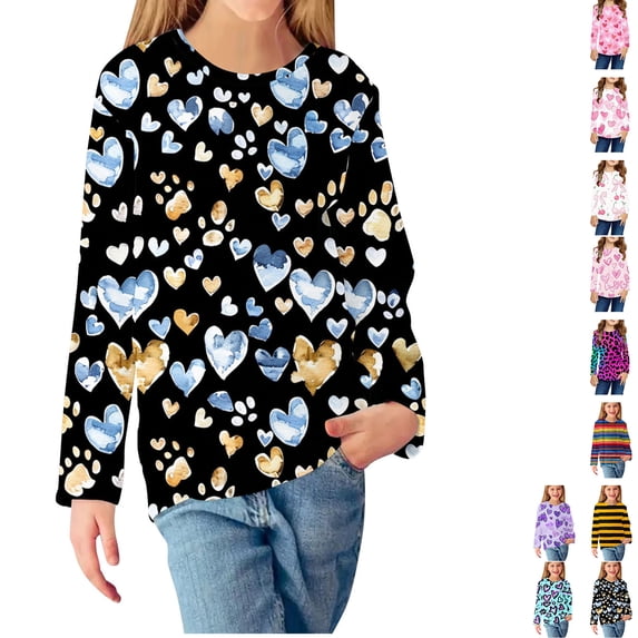 Swuxness Toddler Long Sleeve Pullover Undershirt Crew Neck Printed Casual Comfortable Fall Tops
