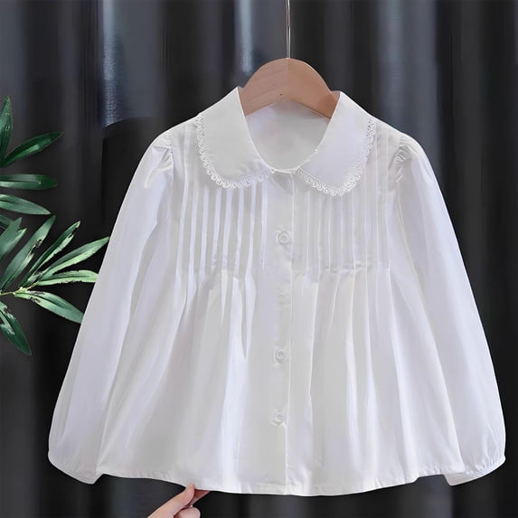 Swuxness Toddler Long Sleeve Turndown Collar Blouse Casual Shirt Solid Color Classic Top for Girls