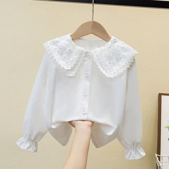Swuxness Girls Long Sleeve Basic Blouse Solid Color Lapel Collar Fall Tops