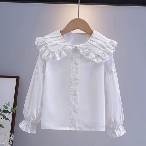 Swuxness Girls Long Sleeve Shirts Solid Color Lapel Collar Soft Fall Tops