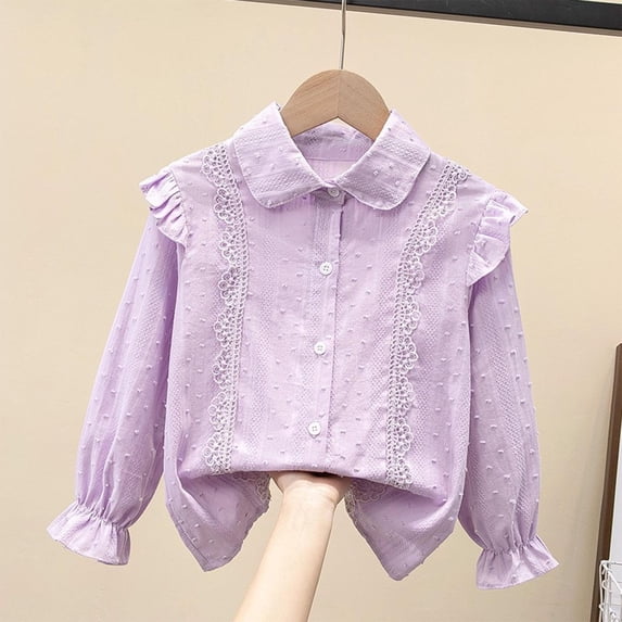 Swuxness Girls Long Sleeve Plain Shirts Solid Color Lapel Collar Soft Casual Fall Tops