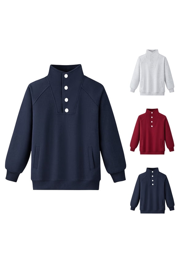 Kids Long Sleeve Sweatshirts Snap Button Soft Comfortable Casual Pullover Fall Tops
