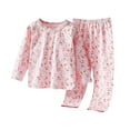 thumbnail image 1 of Swuxness Toddler Pajama Long Sleeve Two Piece Sets, Fall Outfit Sets for Kids, Children's Solid Color Round Neck Top Elastic Waisted Pants Mid Size Casual Hoodie Set Pink, 4 Years, 1 of 4